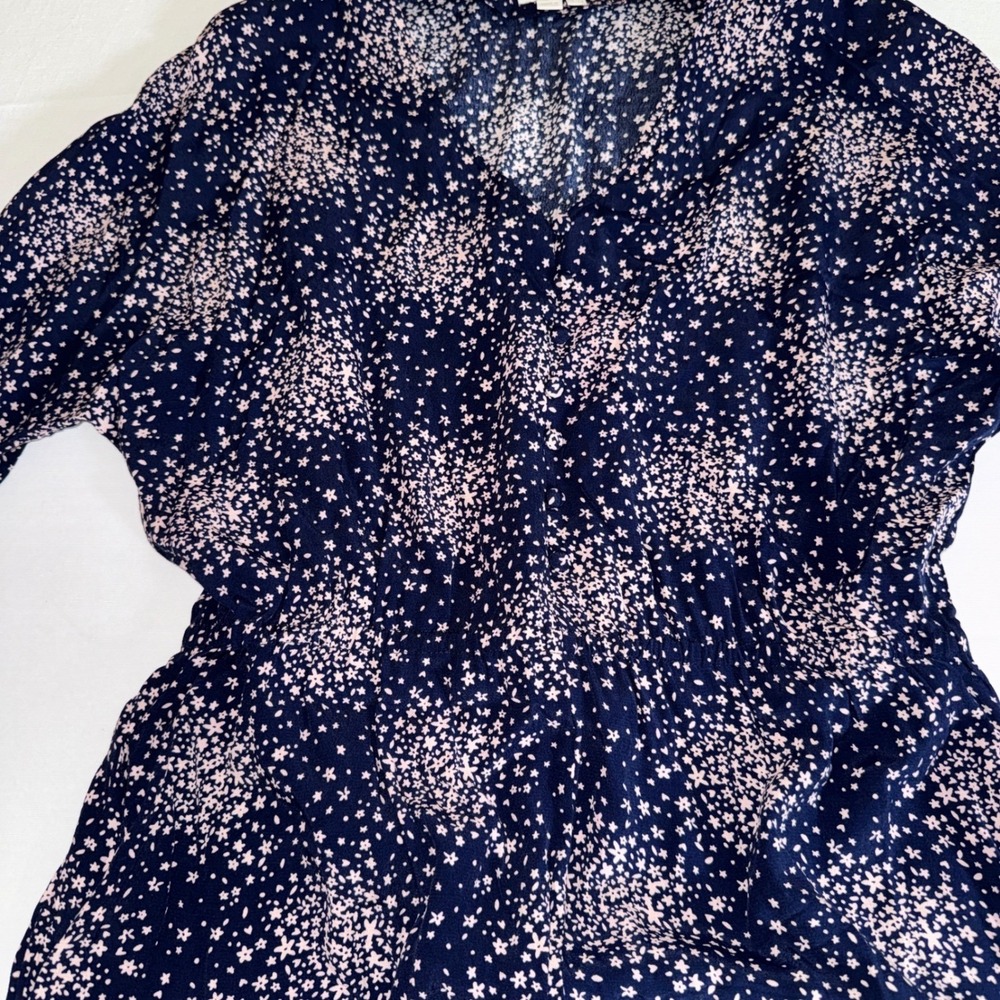 Boden Navy Pink Floral Print V-Neck Mini Dress Short Sleeve Pockets W0206 US 10 - Picture 11 of 13